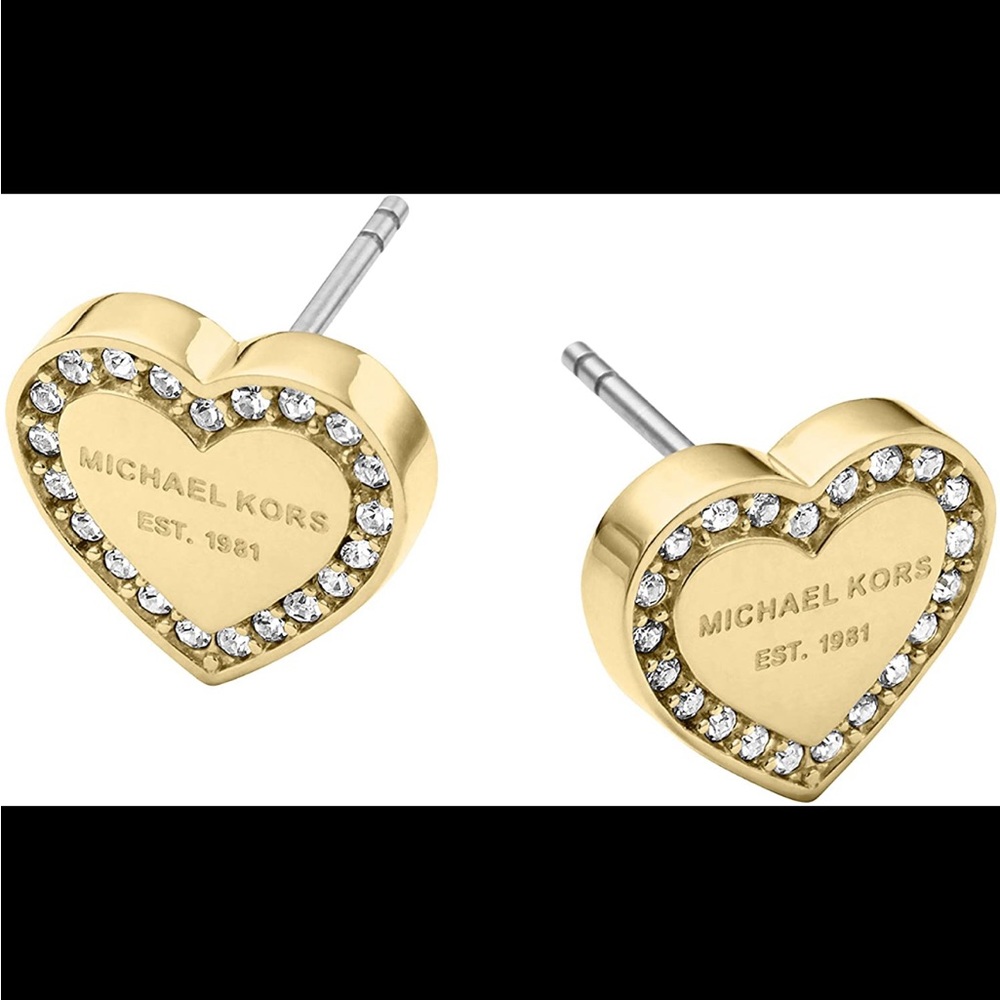 Michael Kors Women's Stainless Steel Heart Shaped Stud Earrings With Crystal
